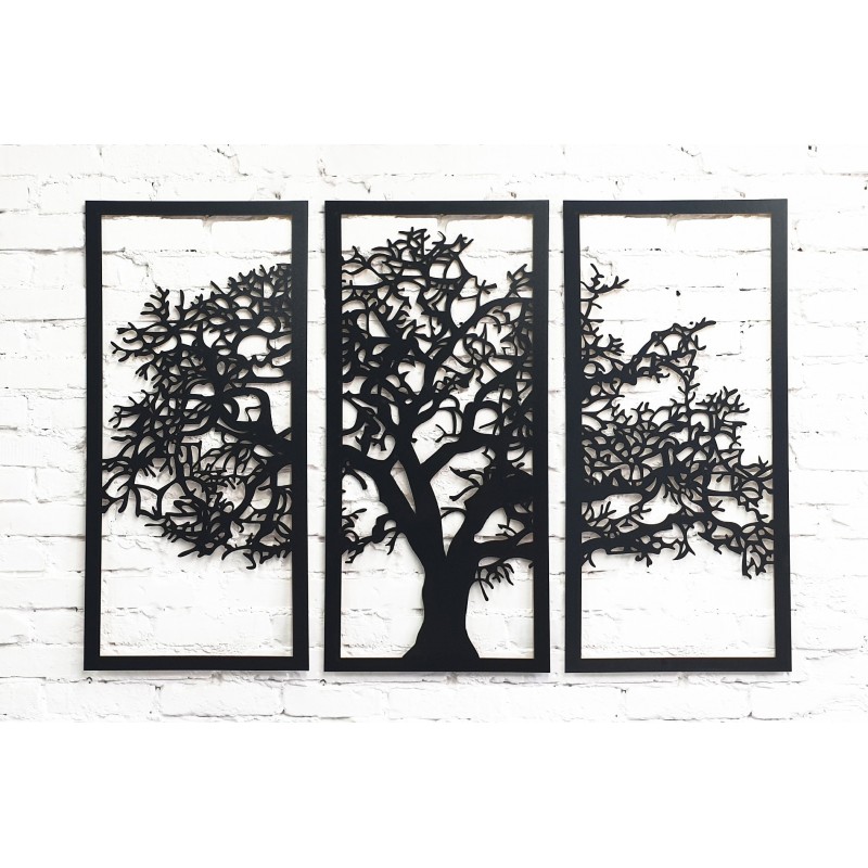 Tree to hang on the wall - Triptych - Black
