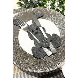 Easter cutlery case with a bunny. Gray melange